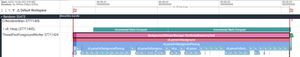 Perfetto trace of the monolithic bundle: one ThreadPoolForegroundWorker row runs a single streaming parse task for the whole 1.7-second body download, while v8::Heap runs two Incremental Mark-Compact GC passes back to back.